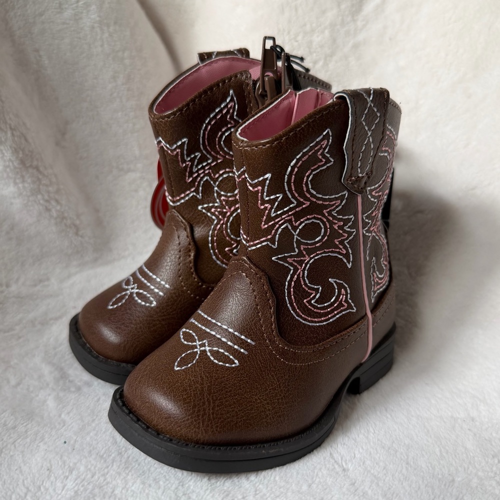 Brown Western Boots with Pink Accents Girl’s Toddler size 3